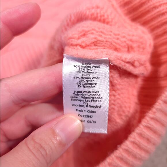 Talbots Cable Knit Sweater Blush Merino Wool Cashmere Blend Women Size L Preppy - Picture 4 of 6